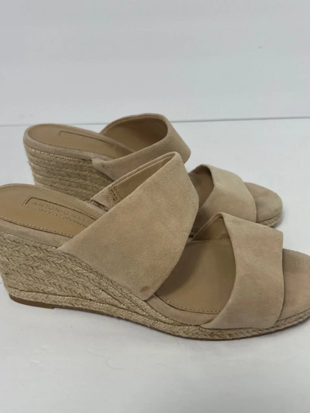 Antonio Melani Tan Suede Double Strap Espadrille Wedge Mules - Size 6.5